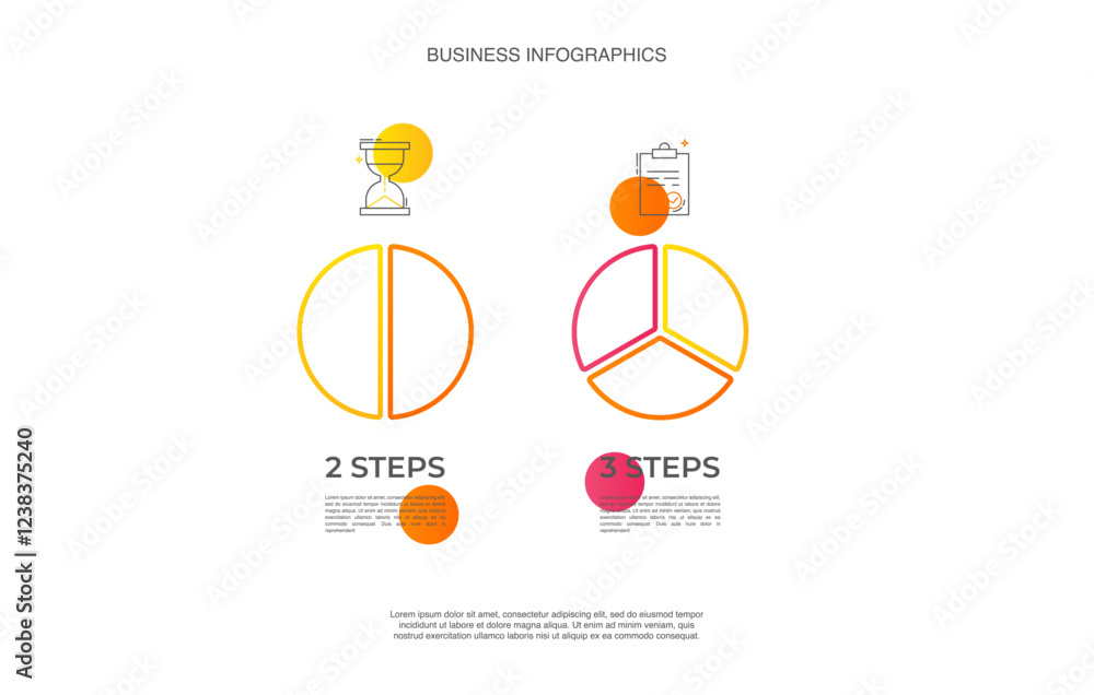 Poster vector infographic circles set divided radius. segments of circle with 2 to 3 pieces. modern colors 