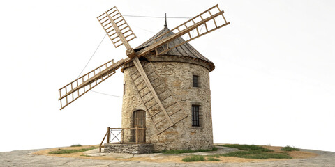 Obraz premium Classic Windmill Isolated on White Background for Agricultural Heritage