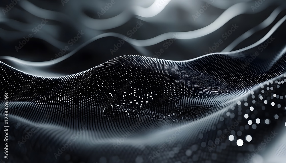 Poster abstract dark grey wavy particle field background