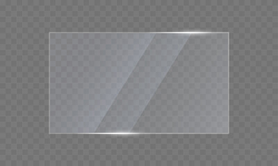 Obraz premium Clear transparent glass overlay. Screen reflection illustration on a transparency grid background