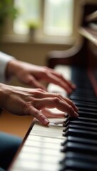 Obraz premium Elegant ivory piano keys, graceful hands playing, touch, black, masterpiece