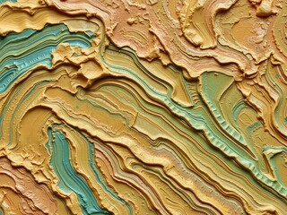 Thick, impasto abstract acrylic paint texture with raised ridges and valleys in various colors, thick, rough, art