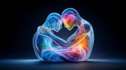 Elegant 3D sculpture of two abstract human forms embracing