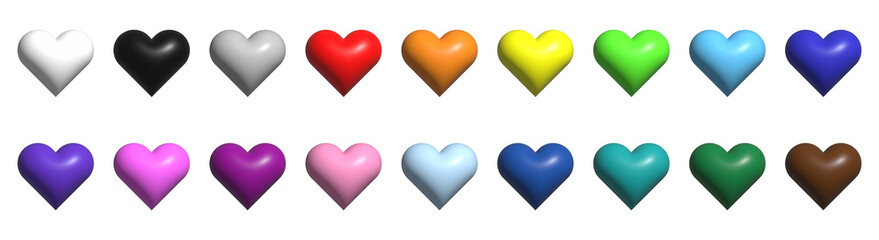 WebHeart Color Set Icons. Heart shape 3d colorful clipart set. Hearts balloons glossy icon collection