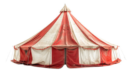 Big red and white circus tent standing on transparent background