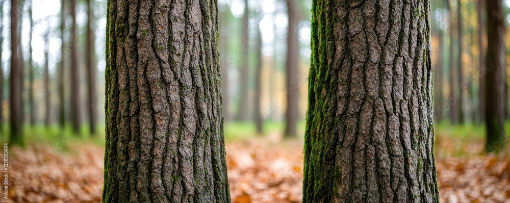Poster rustic woods nature idea. close-up of tree bark showcasing intricate textures and patterns in a sere