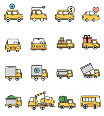 Flat Vector Car and Truck Icon Set - Electric, Delivery, and Utility Vehicles
