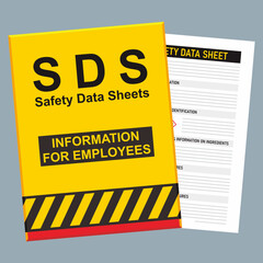 Fototapeta premium Safety Data Sheet binder file folder document illustration with sheets of SDS paper.