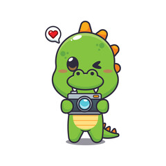 dinosaur mascot cartoon character vector illustration with camera.