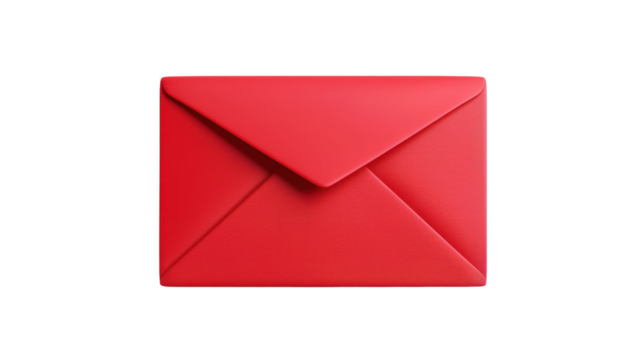 Red closed envelope on transparent background representing communication