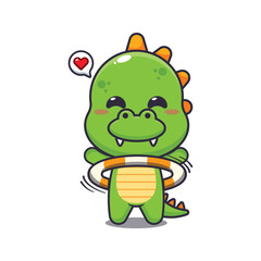 dinosaur mascot cartoon character vector illustration playing hula hoop.