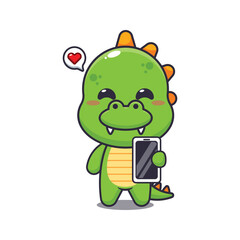 dinosaur mascot cartoon character vector illustration with mobile phone.