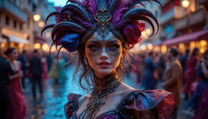 Printed kitchen splashbacks Venetian carnival mask, Portrait of beautiful woman with masquerade carnival mask on her face.