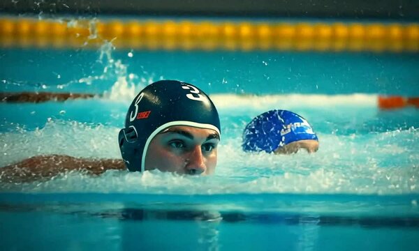 Water polo player playing a match
