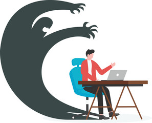 Business concept illustration of a businessman frightened with his own shadow

