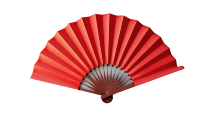 Red handheld folding fan on transparent background