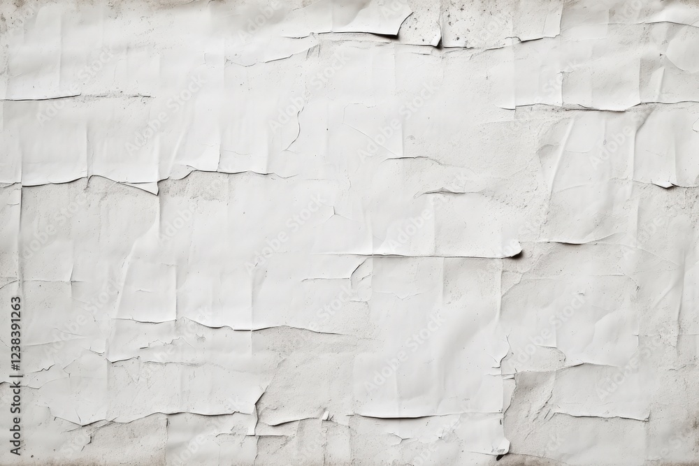 Poster white wheatpaste texture on urban wall with crumpled paper effect ideal for backgrounds and creative