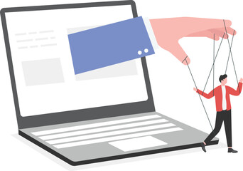 Vector illustration of smart phone controlling man. Social media, gadget, technology dependency concept

