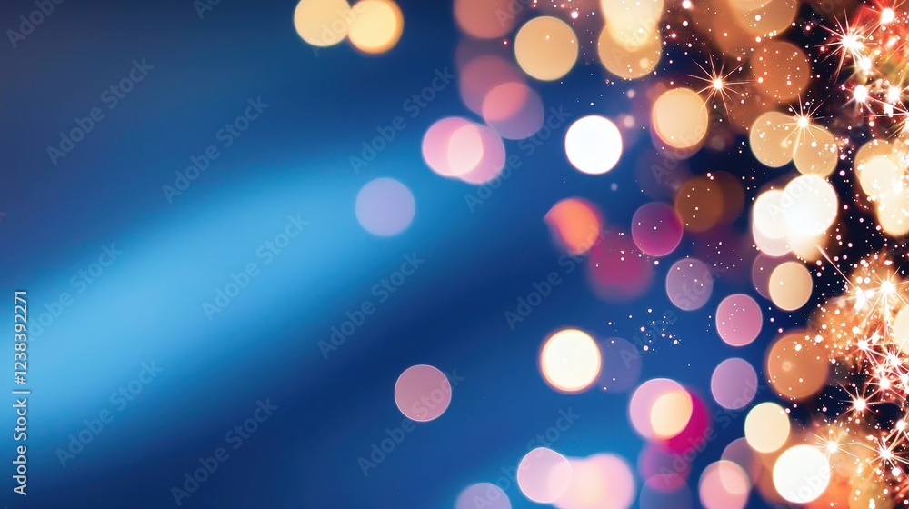 Poster beautiful abstract background with blurred bokeh lights and glowing particles in warm colors for fes