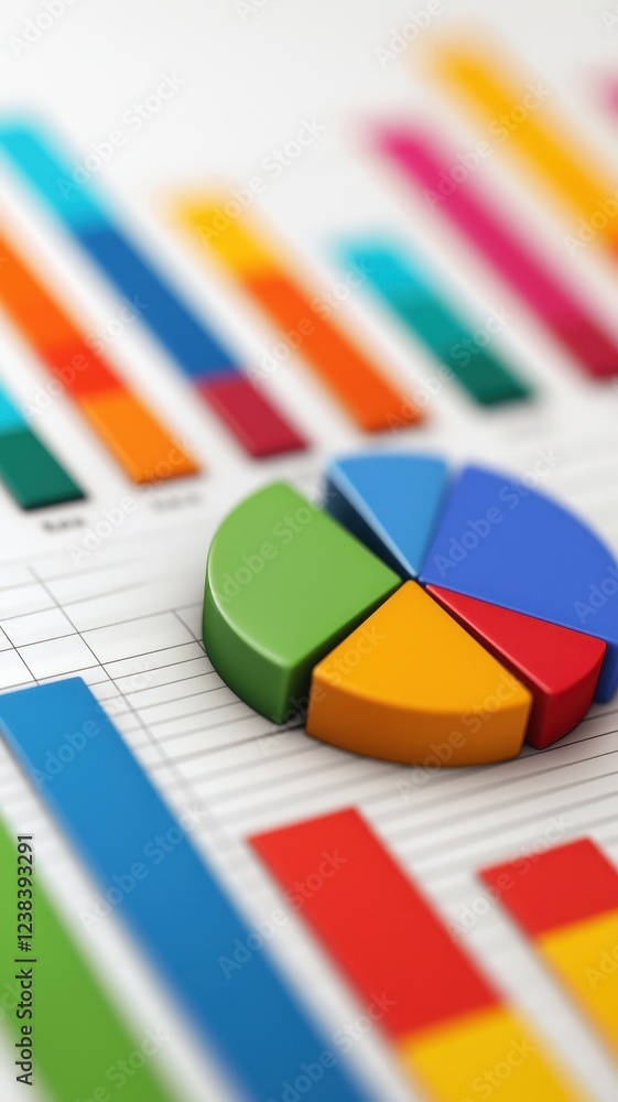 Poster colorful 3d pie chart bar graph data report business financial statistics visualization