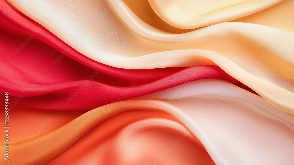 Poster soft and colorful satin fabric draped elegantly in wavy textures and smooth flowing layers