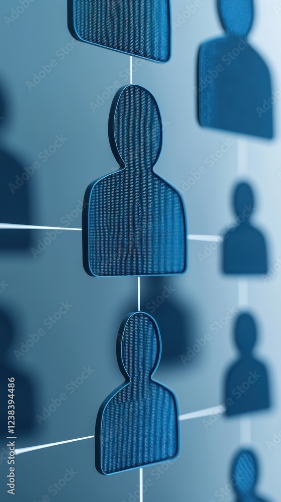 Poster abstract network 3d render of interconnected blue human figures representing a social network or