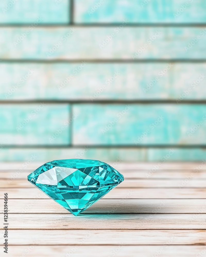 Aufkleber sparkling turquoise gemstone on wooden surface with textured background