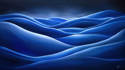 Fototapeta premium A stunning digital artwork featuring fluid, organic blue waves blending seamlessly into a deep, dark background