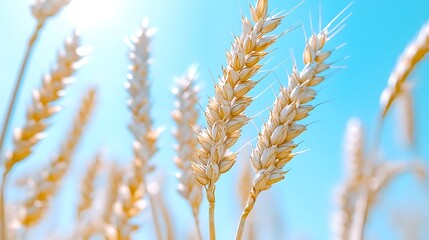 Golden Wheat Field in Summer Ripe Grains Close Up Sunny Day Agriculture