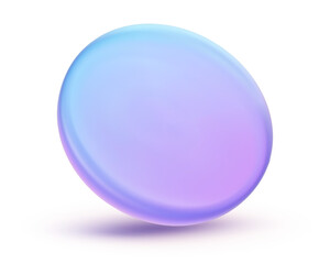 3d iridescent hologram disk, coin, podium, pedestal. Render figure with purple, pink, blue colors. Vector illustration isolated on white for design projects, product display, presentation, adv