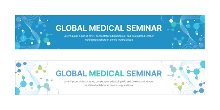 A set of business banner design templates in modern, geometric, abstract pattern style for medical, bio, gene, cell, science, hospital concept seminars, workshops, conferences, research, etc. - Powered by Adobe