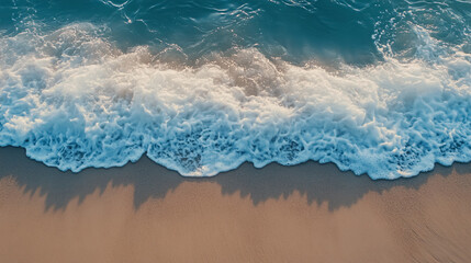 Waves gently crashing on the beach, serving as a beautiful natural background during summer.
