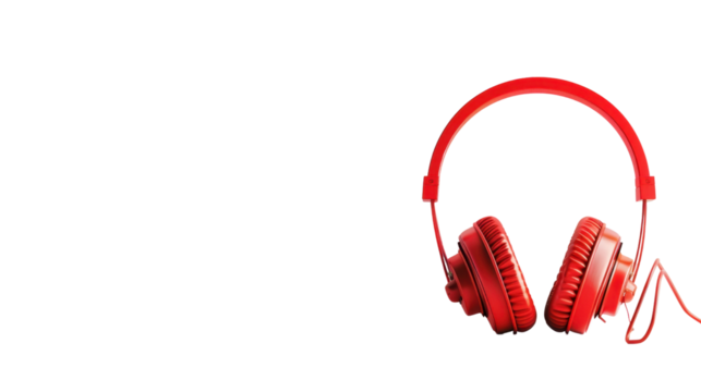 Red wireless headphones isolated on transparent background