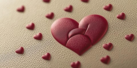Fototapeta premium Happy Valentine's Day celebration- A close-up view of red heart-shaped conveying a sense of love and affection.