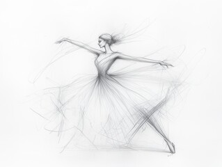 Captivating ballerina drawing, graceful pose and flowing dress in an artistic sketch