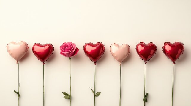 Valentine's Day Decoration Wall with Heart Shaped Balloons and Roses.