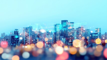 Modern City Skyline with Bright Lights and Soft Bokeh Effect at Dusk, Urban Landscape, Vibrant Colors and Architecture
