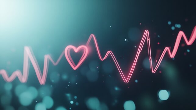 Neon Pink Digital Heart Pulsing with Data Streams in Technological Landscape with Copy Space