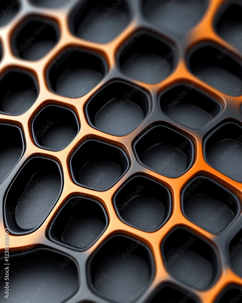 Poster Abstract Close-Up of Black and Orange Honeycomb Pattern with Smooth Surface and Illumination Effects