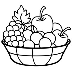 Line Art Of Fruit Basket Vector Illustration