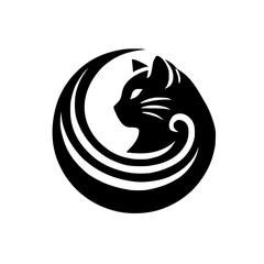 Elegant Black Cat Logo: Minimalist Circular Design, Perfect for Pet Brands, Veterinarians, and Cat Lovers.  Stylish and Modern Vector Graphic.