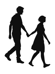 Couple Walking Hand in Hand Vector Silhouette