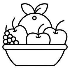 Line Art Of Fruit Basket Vector Illustration