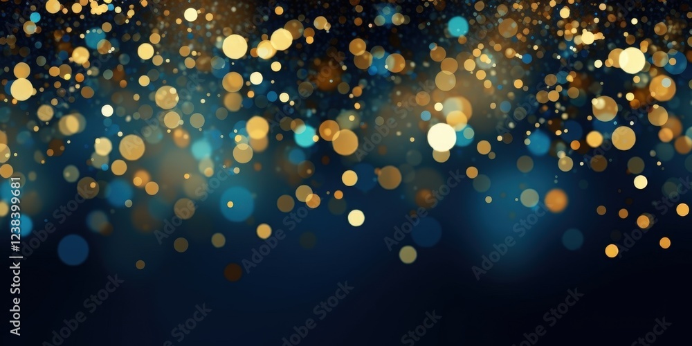 Poster abstract background with shimmering bokeh effects in gold and blue shades for creative and elegant d