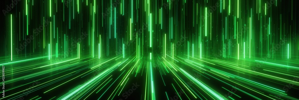Poster abstract green light stream background in 3d rendering for futuristic digital design and animation p