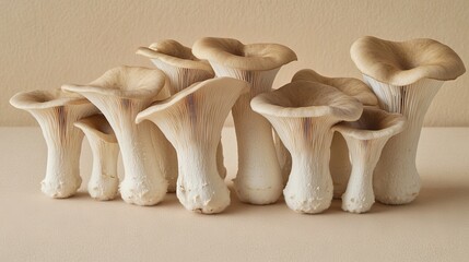 Fresh pleurotus eryngii mushrooms showing their delicate gills and trumpet shape