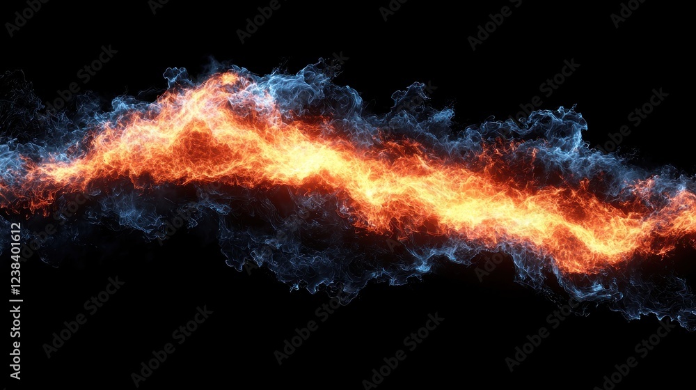 Poster Vivid Abstract Flames and Smoke Flowing Together in Dynamic Patterns on Black Background
