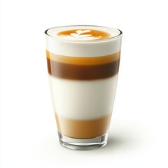 Delicious layered coffee beverage with creamy milk, rich espresso, and frothy foam in a tall glass