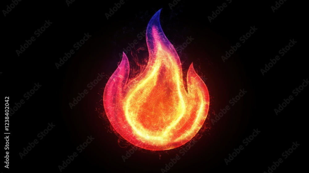 Poster vibrant and dynamic fire flame logo design with bright red and orange colors on a dark background