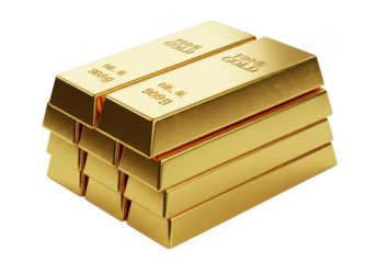 stack of gold bars isolated on white background, no depth of field, sharp.